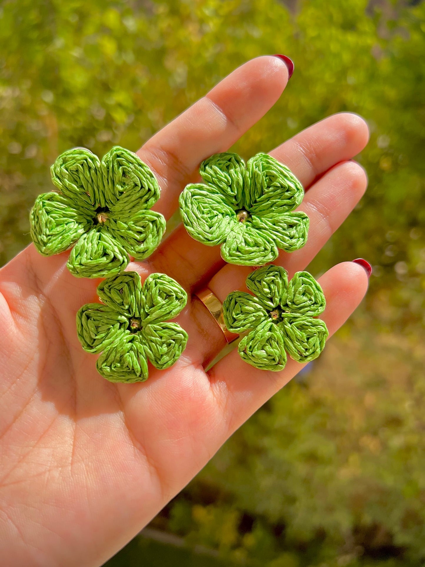 Green flower earrings